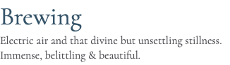 Brewing Electric air and that divine but unsettling stillness. Immense, belittling & beautiful.